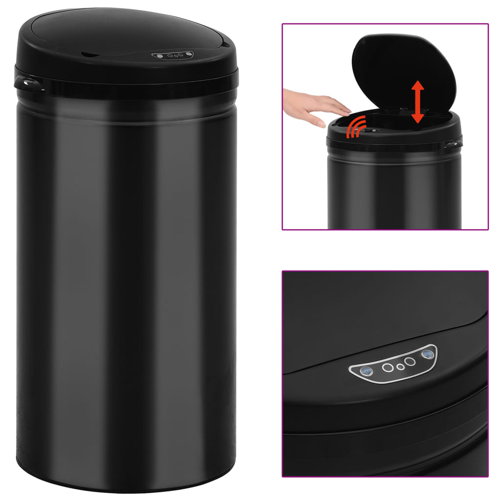 vidaXL Automatic Sensor Dustbin 50 L Carbon Steel Black