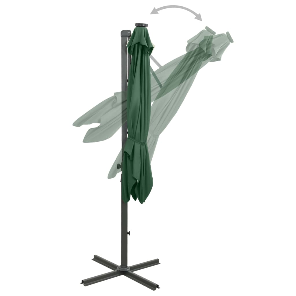 vidaXL Cantilever Umbrella with Pole and LED Lights Green 250 cm