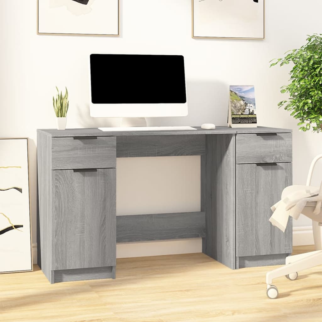 vidaXL Desk with Side Cabinet Grey Sonoma Engineered Wood