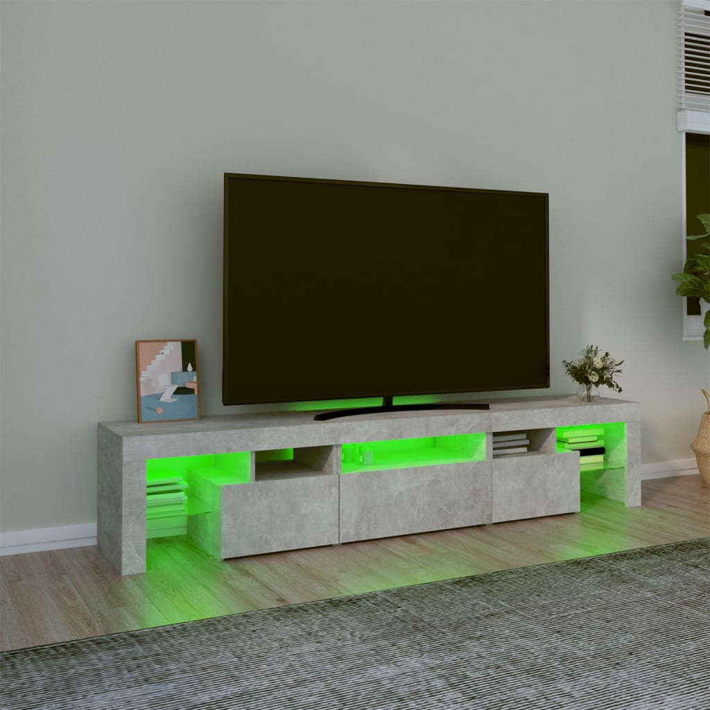 vidaXL TV Cabinet with LED Lights Concrete Grey 200x36.5x40 cm
