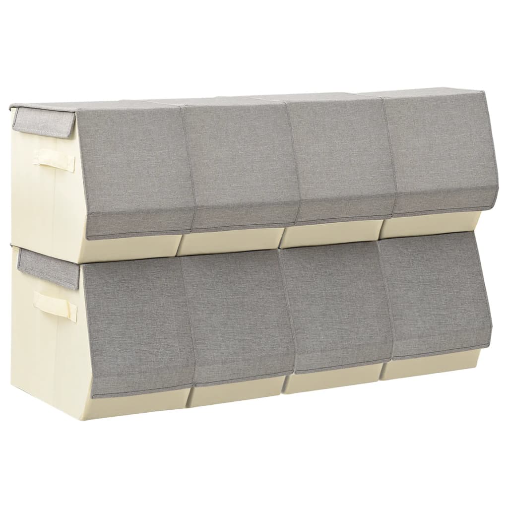 vidaXL Stackable Storage Boxes with Lid Set of 8 pcs Fabric Grey&Cream