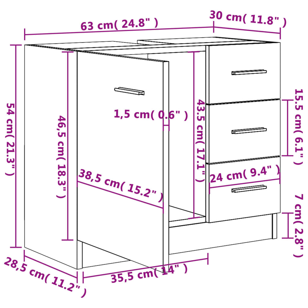 vidaXL Sink Cabinet Grey Sonoma 63x30x54 cm Engineered Wood