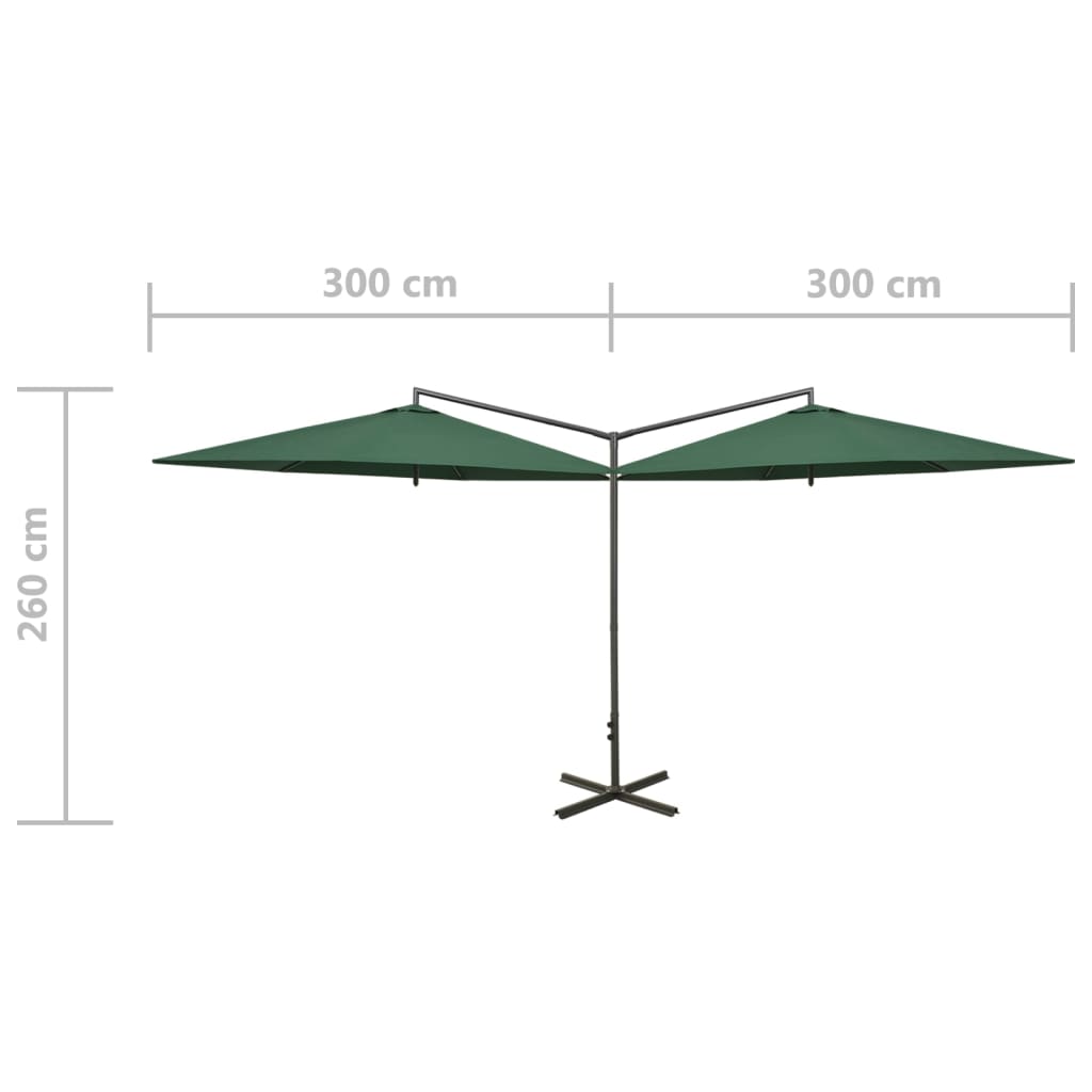 vidaXL Double Parasol with Steel Pole Green 600 cm