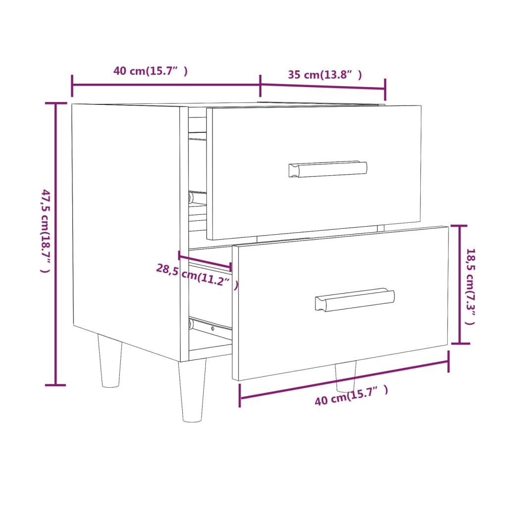 vidaXL Bed Cabinets 2 pcs High Gloss White 40x35x47.5 cm