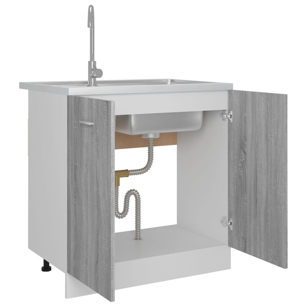 vidaXL Sink Bottom Cabinet Grey Sonoma 80x46x81.5 cm Engineered Wood