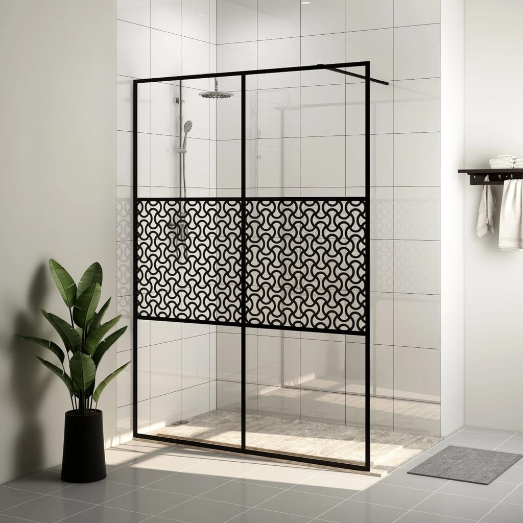 vidaXL Walk-in Shower Wall with Clear ESG Glass 140x195 cm Black