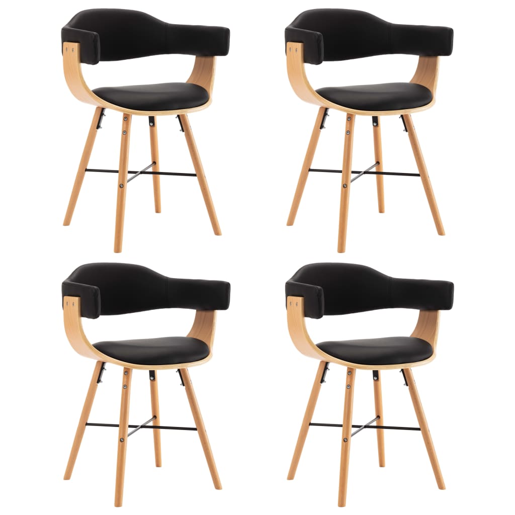 vidaXL Dining Chairs 4 pcs Black Faux Leather and Bentwood