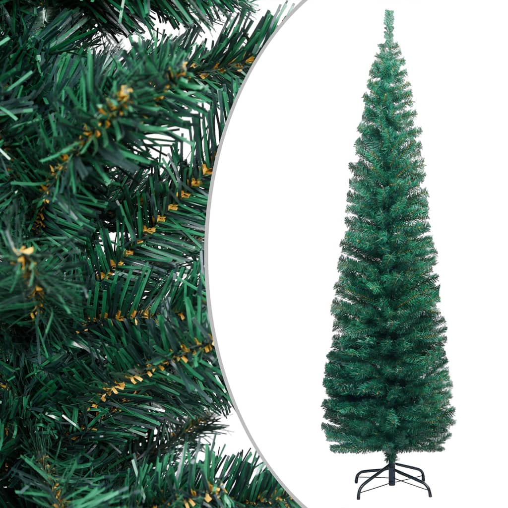 vidaXL Slim Artificial Pre-lit Christmas Tree with Stand Green 180cm PVC