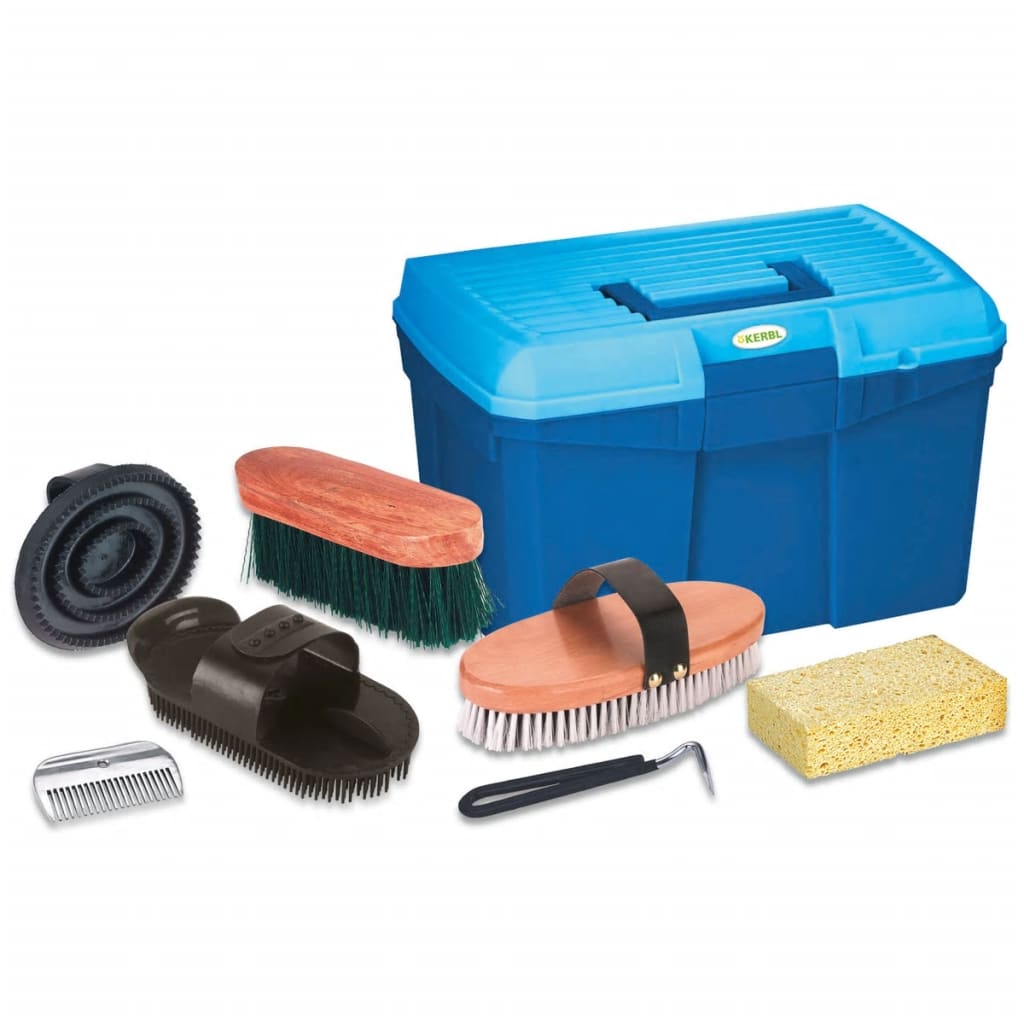 Kerbl Horse Grooming Box with 7 Tools Blue 321775