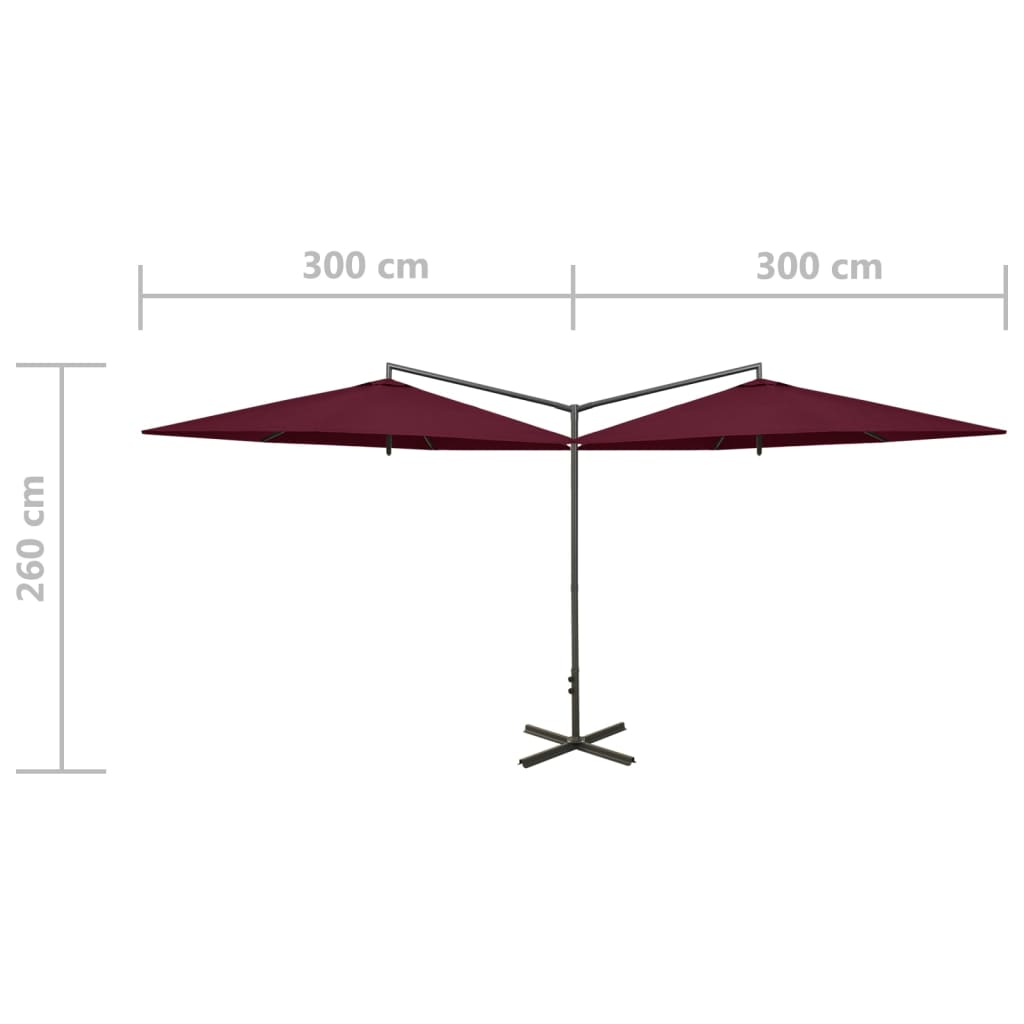 vidaXL Double Parasol with Steel Pole Bordeaux Red 600 cm