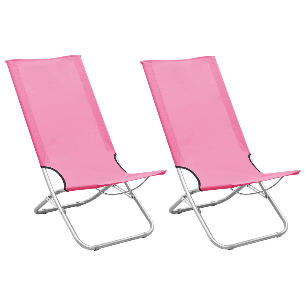 vidaXL Folding Beach Chairs 2 pcs Pink Fabric