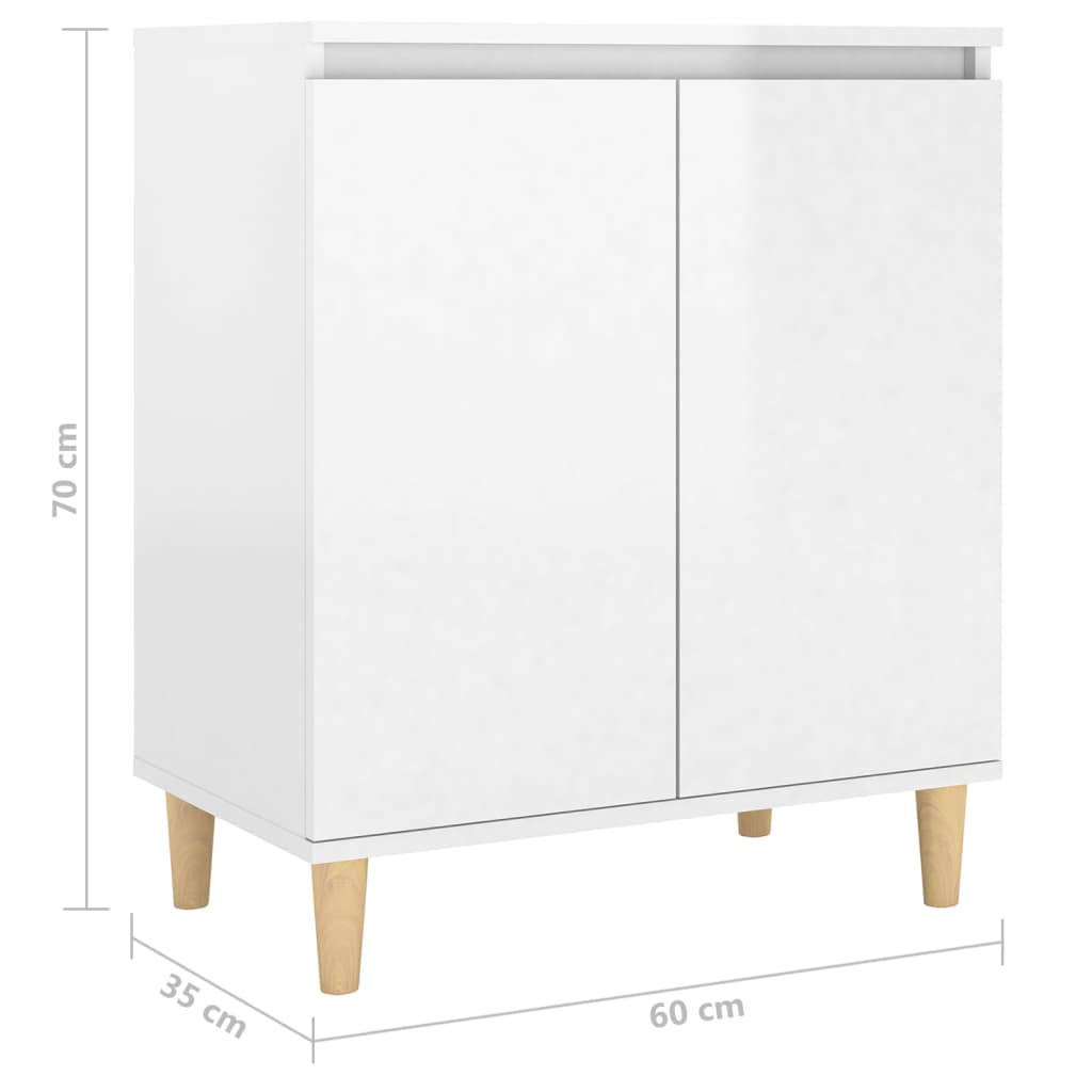vidaXL Sideboard&Solid Wood Legs High Gloss White 60x35x70cm Engineered Wood