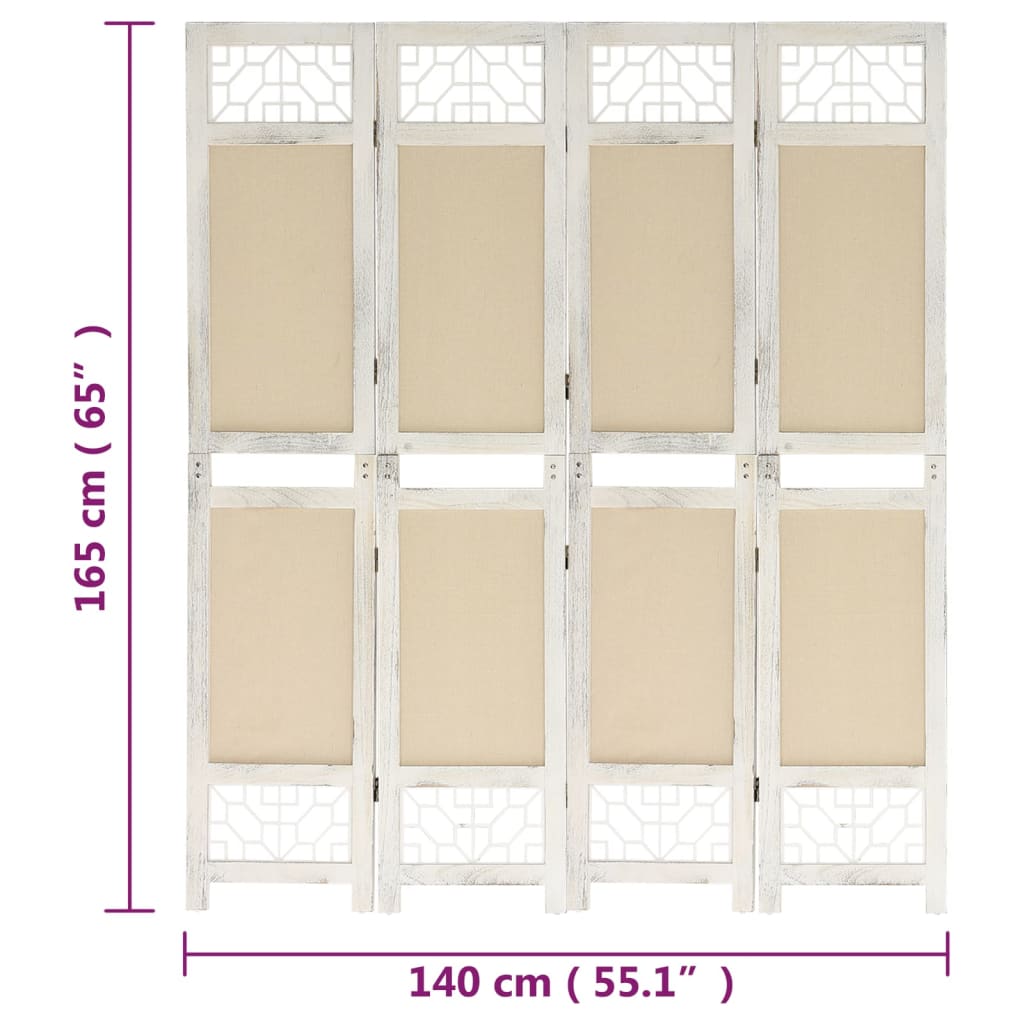 vidaXL 4-Panel Room Divider Cream 140x165 cm Fabric