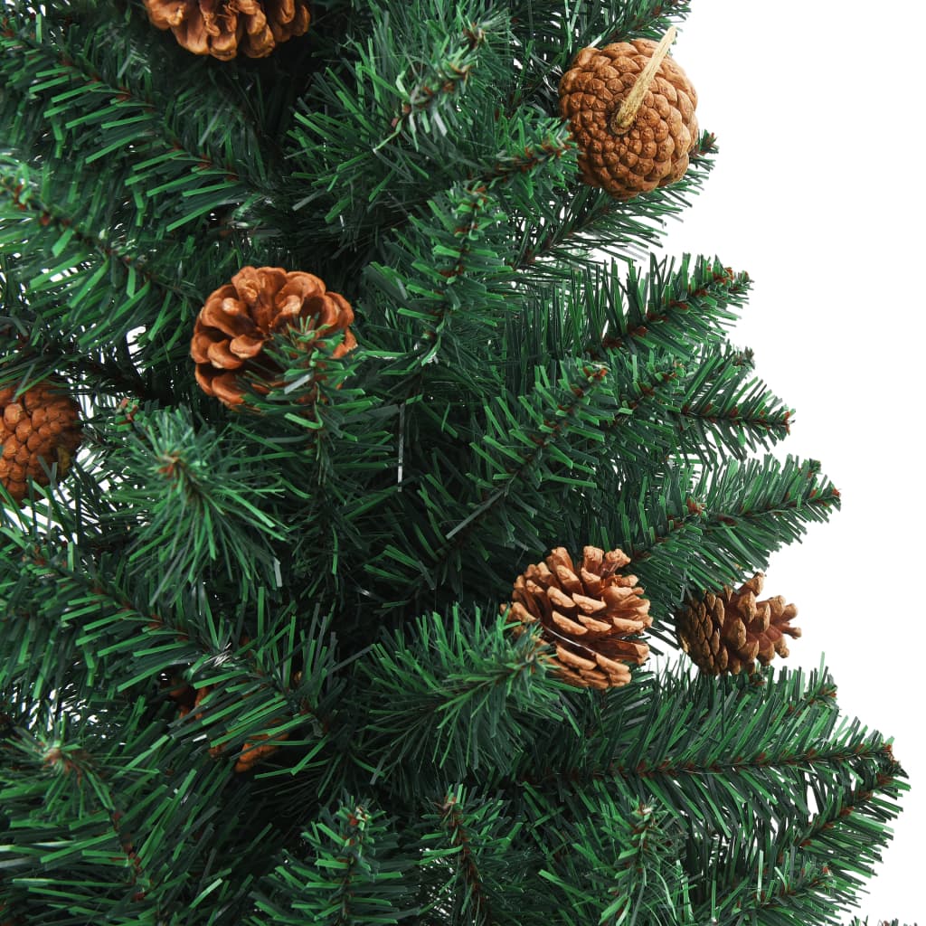 vidaXL Slim Christmas Tree with Real Wood and Cones Green 150 cm PVC