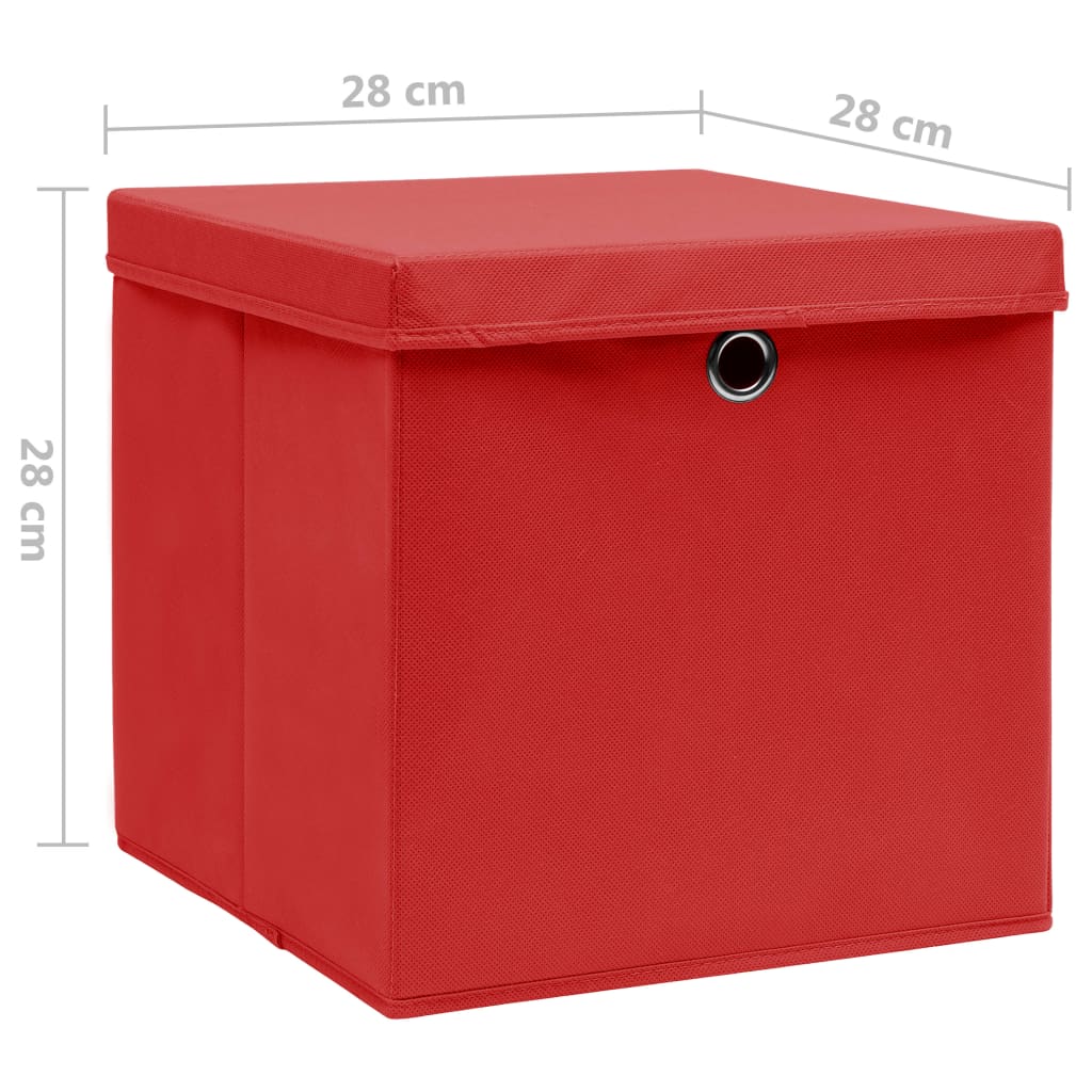 vidaXL Storage Boxes with Covers 10 pcs 28x28x28 cm Red