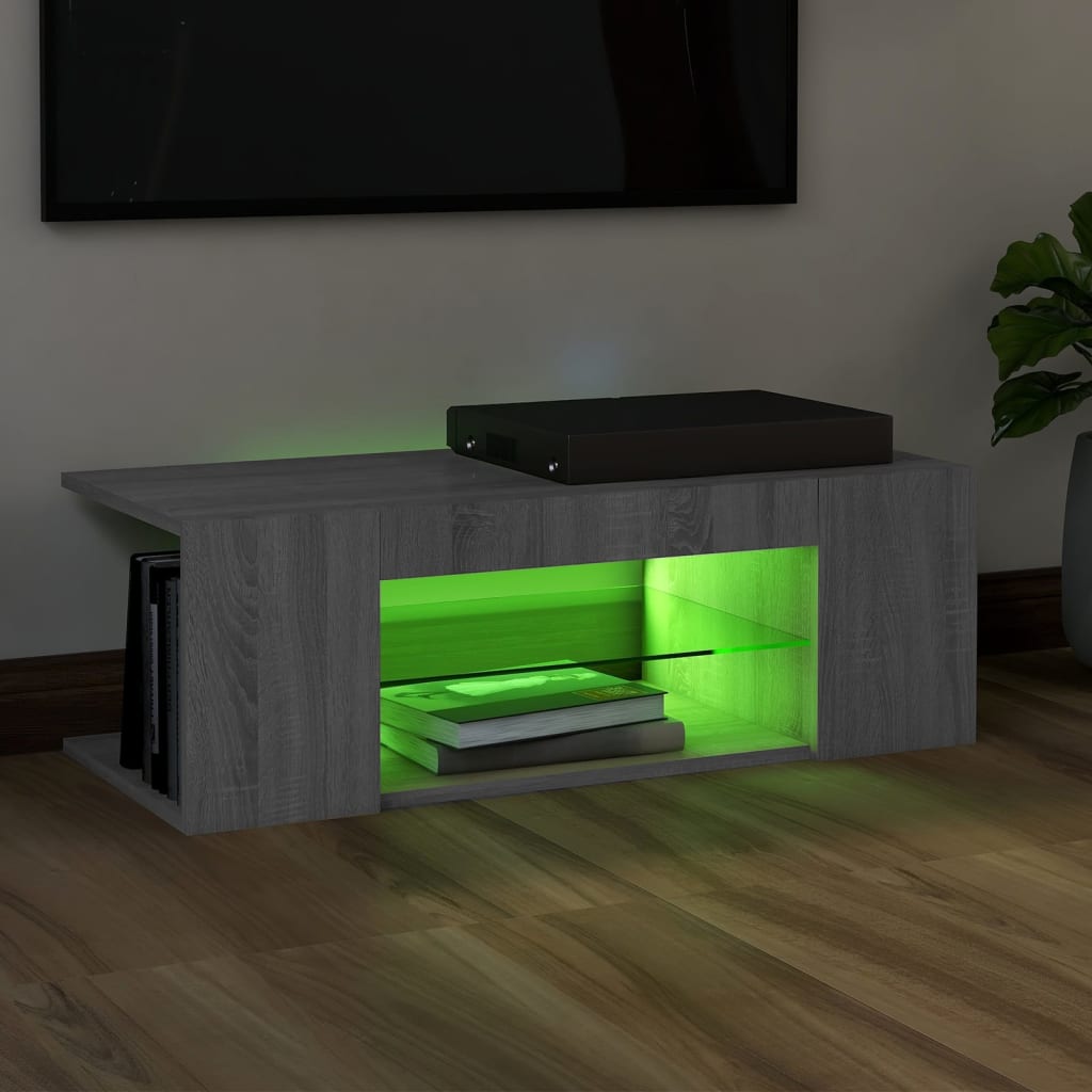 vidaXL TV Cabinet with LED Lights Grey Sonoma 90x39x30 cm