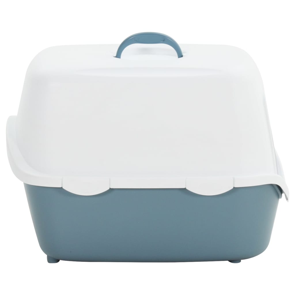 vidaXL Cat Litter Tray with Cover White and Blue 56x40x40 cm PP