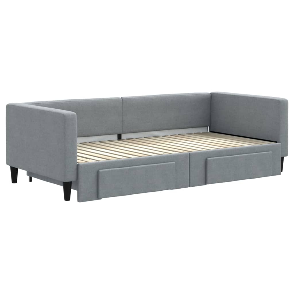 vidaXL Daybed with Trundle and Drawers Light Grey 90x190 cm Fabric