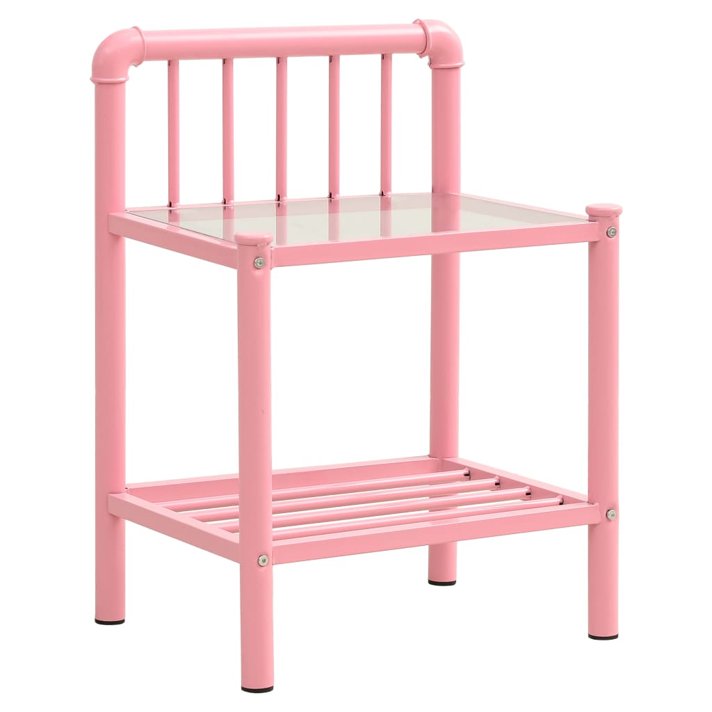 vidaXL Bedside Cabinet Pink&Transparent 45x34.5x62.5 cm Metal & Glass