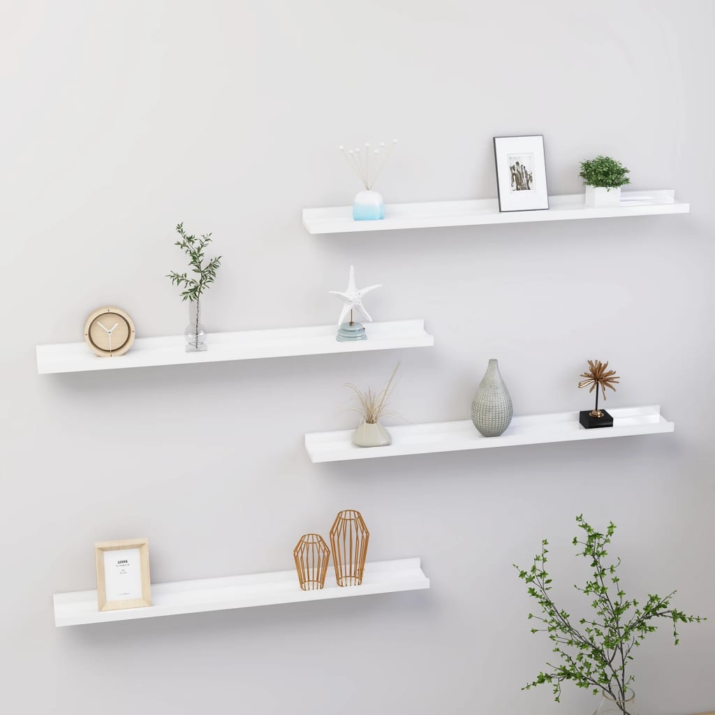 vidaXL Wall Shelves 4 pcs High Gloss White 80x9x3 cm