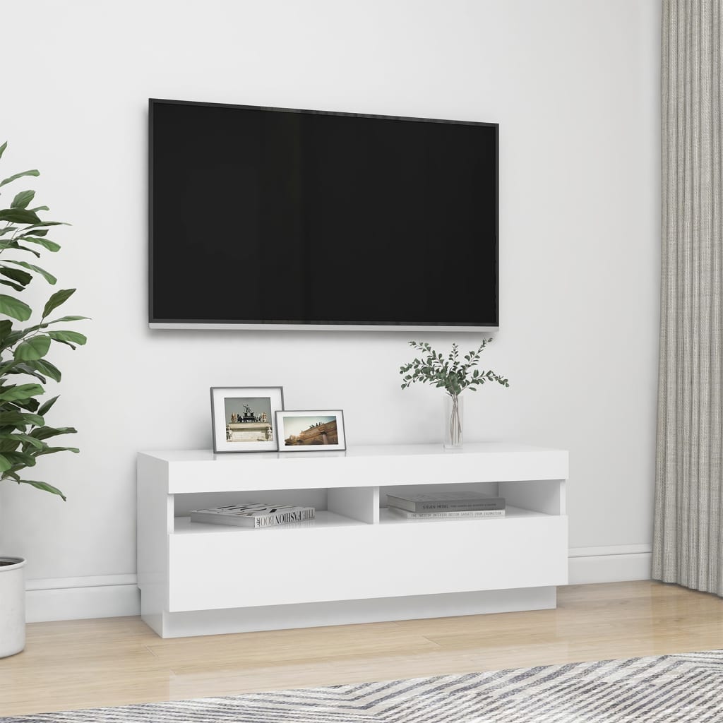 vidaXL TV Cabinet with LED Lights White 100x35x40 cm