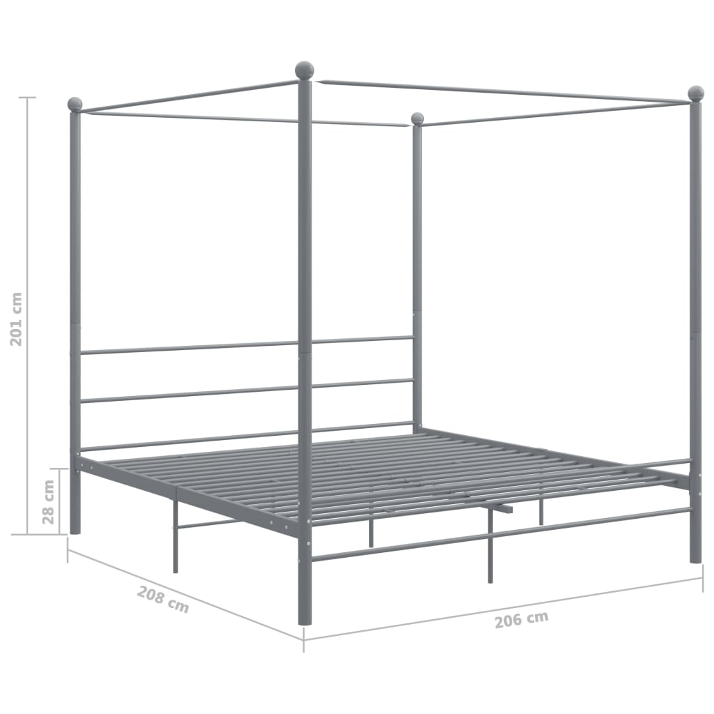 vidaXL Canopy Bed Frame Grey Metal 200x200 cm