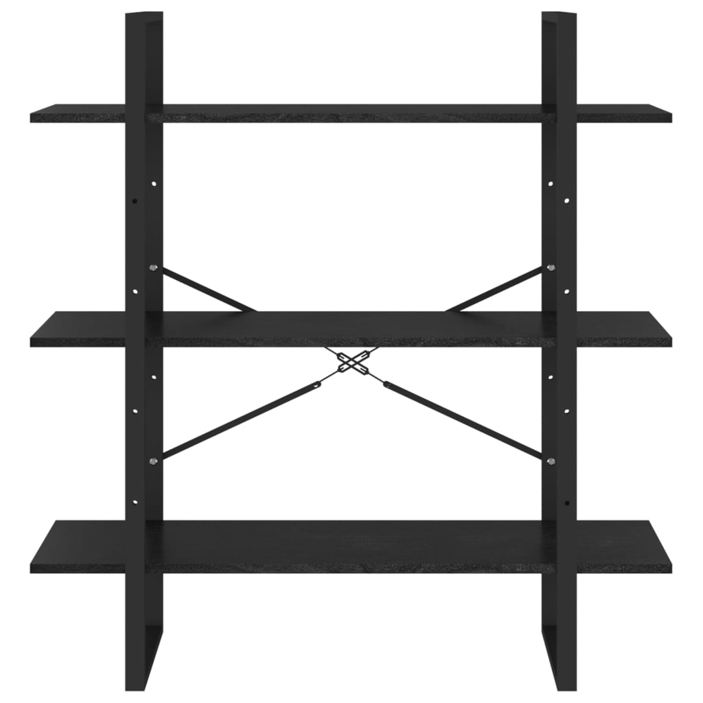 vidaXL 3-Tier Book Cabinet Black 100x30x105 cm Solid Pine Wood