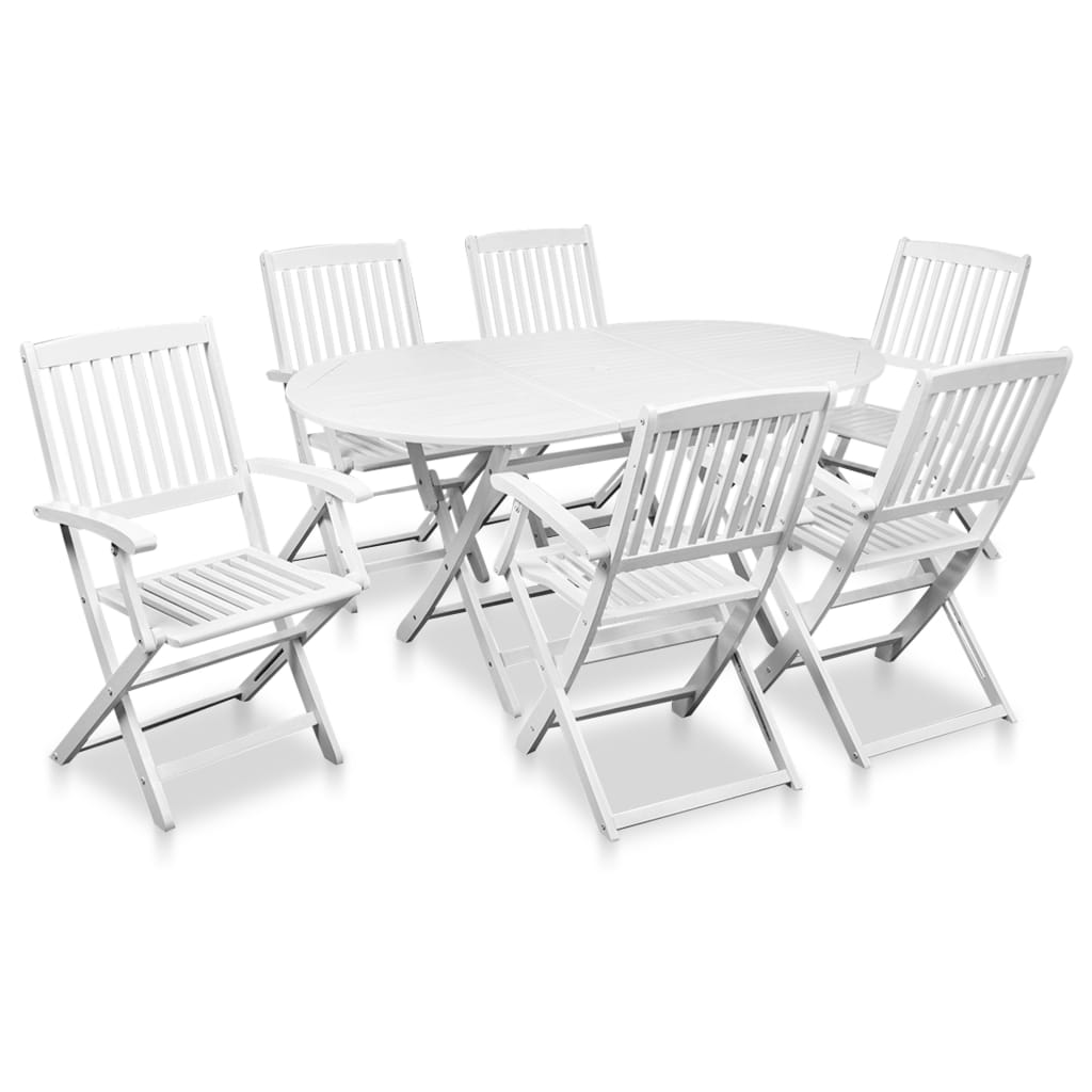 vidaXL 7 Piece Outdoor Dining Set Solid Acacia Wood White