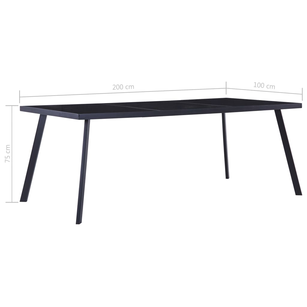 vidaXL Dining Table Black 200x100x75 cm Tempered Glass
