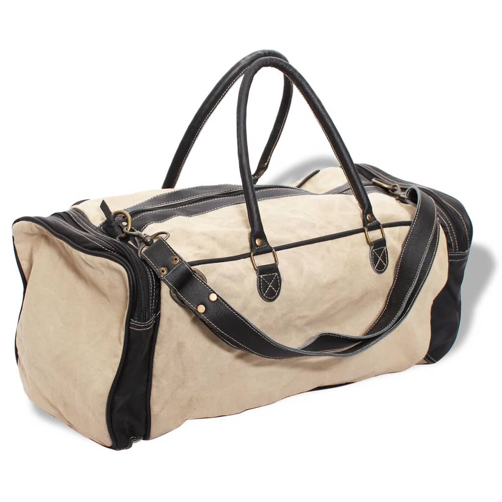 vidaXL Weekend Bag Canvas and Real Leather Beige