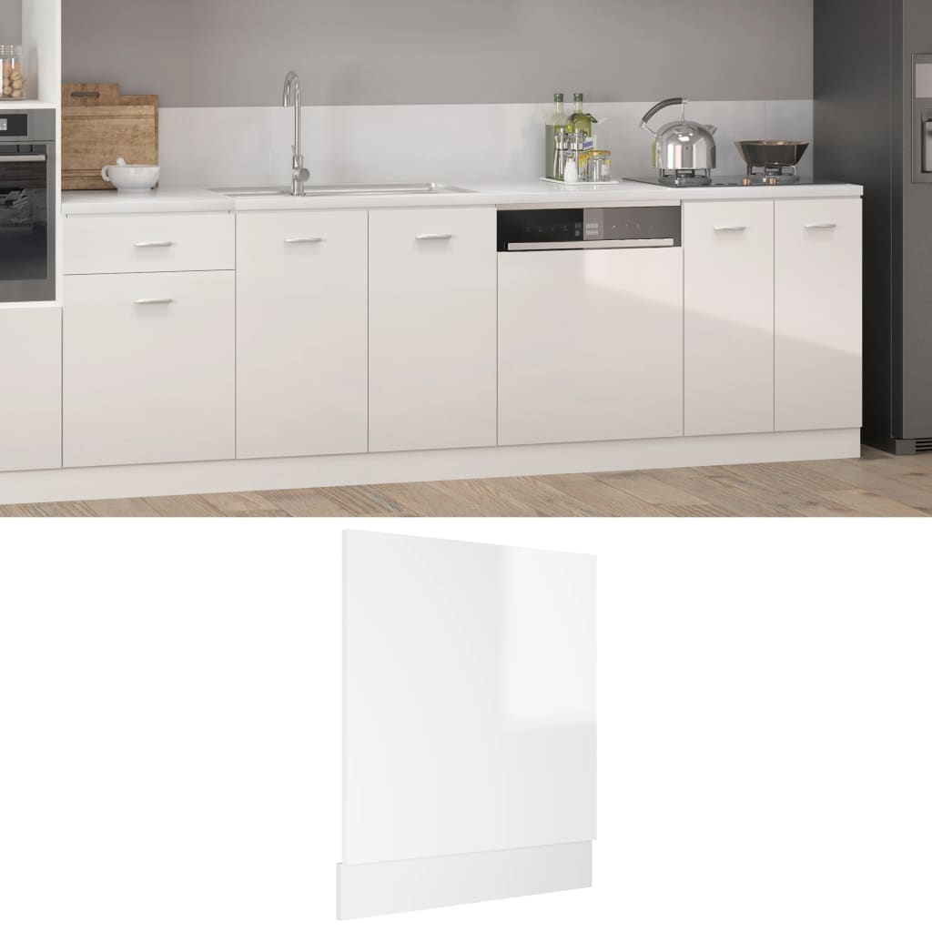 vidaXL Dishwasher Panel High Gloss White 59.5x3x67 cm Engineered Wood