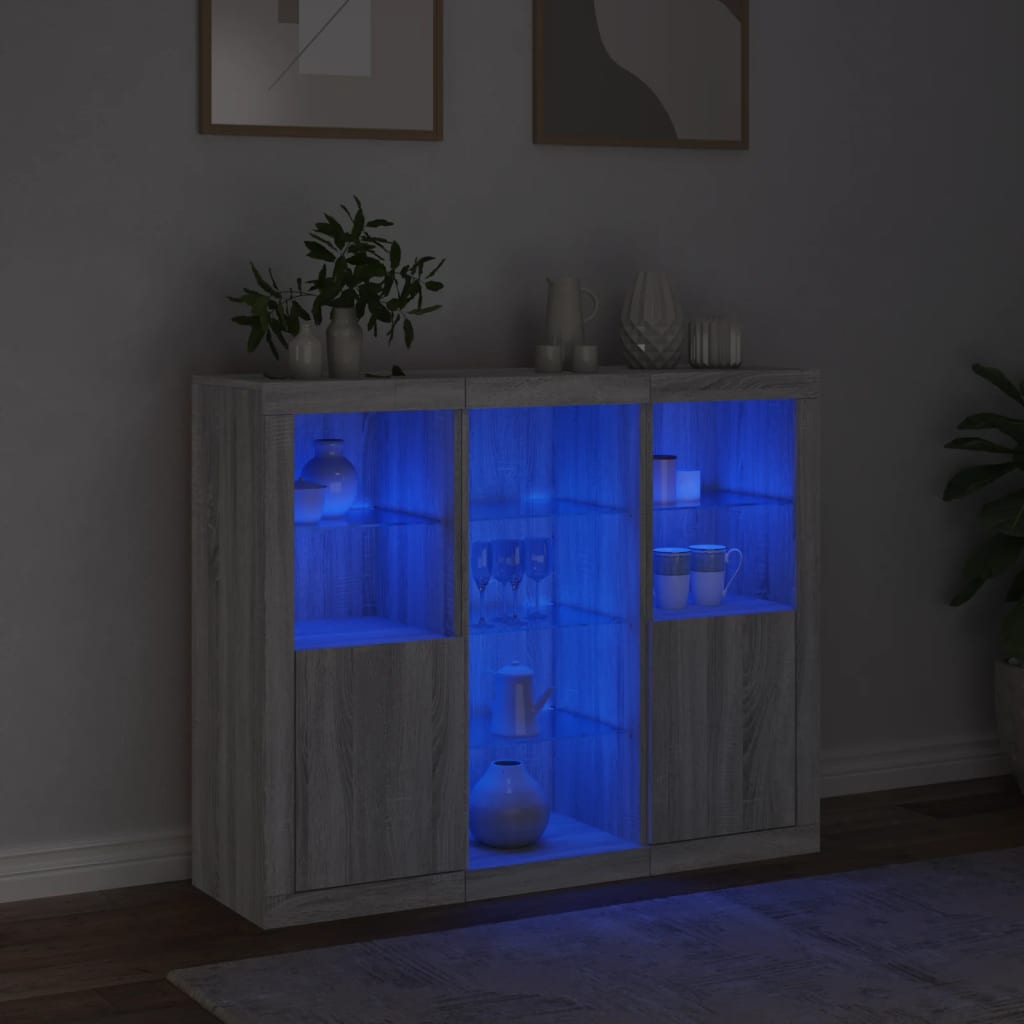vidaXL Sideboards with LED Lights 3 pcs Grey Sonoma Engineered Wood