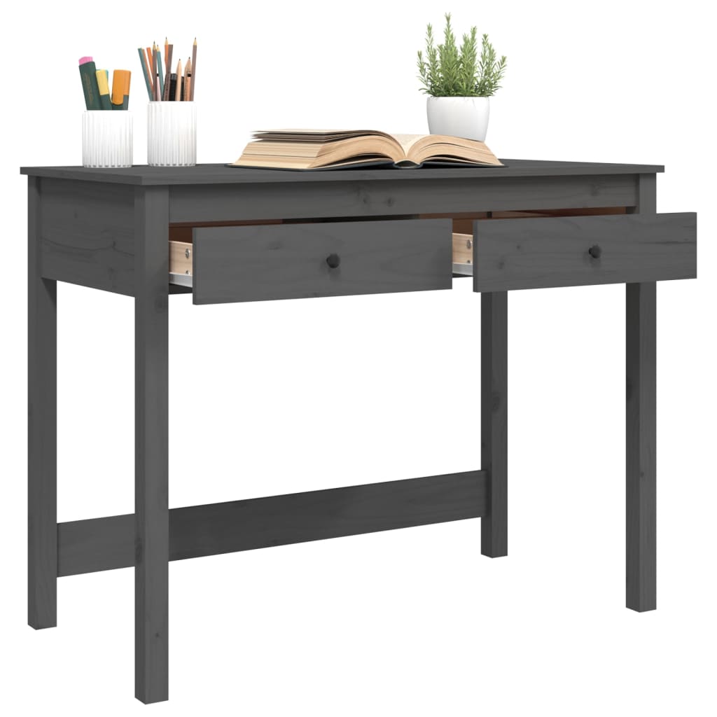 Grey wood deals desk with drawers