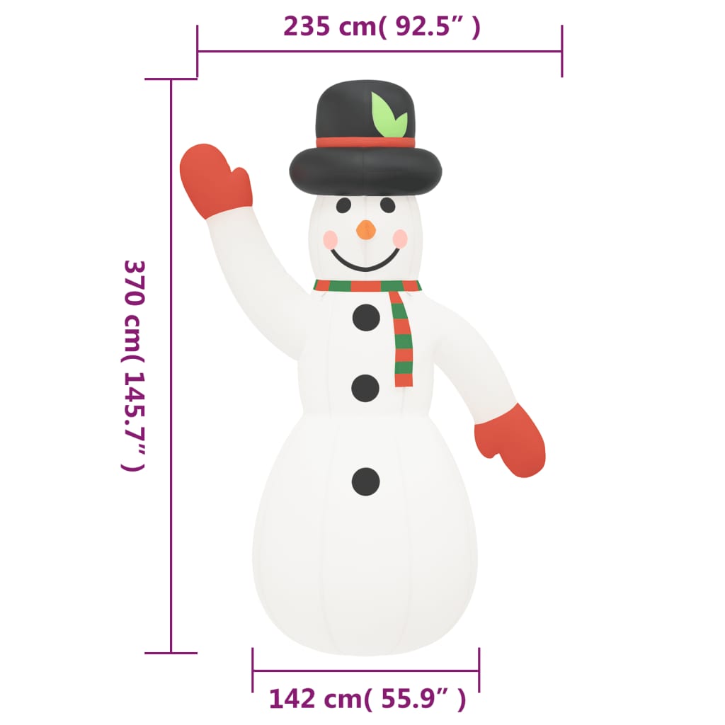 vidaXL Inflatable Snowman with LEDs 370 cm