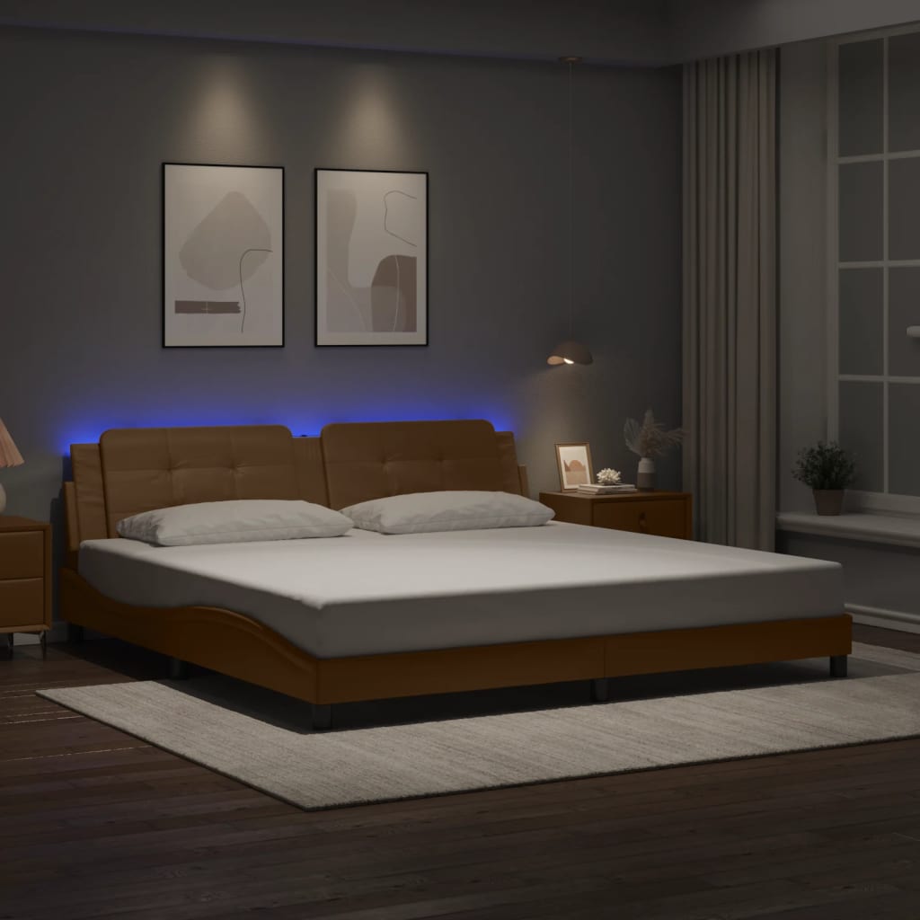 vidaXL Bed Frame with LED Lights Cappuccino 200x200 cm Faux Leather