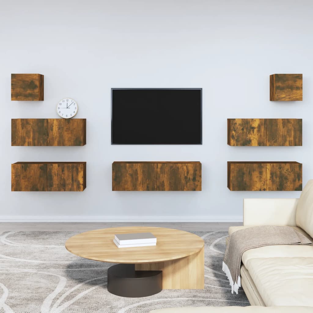 vidaXL 7 Piece TV Cabinet Set Smoked Oak Engineered Wood