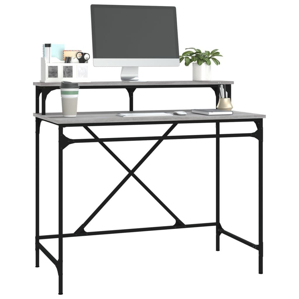 vidaXL Desk Grey Sonoma 100x50x90 cm Engineered Wood and Iron