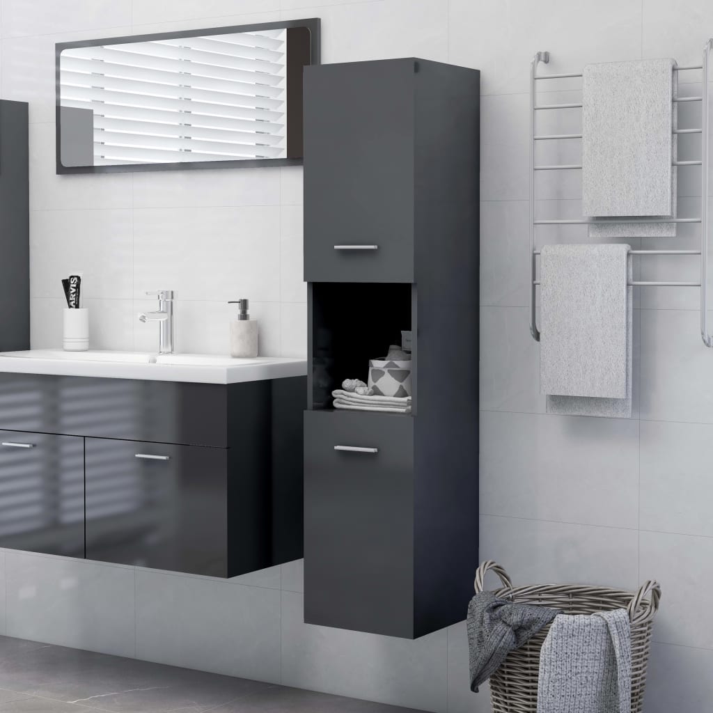 vidaXL Bathroom Cabinet High Gloss Grey 30x30x130 cm Engineered Wood