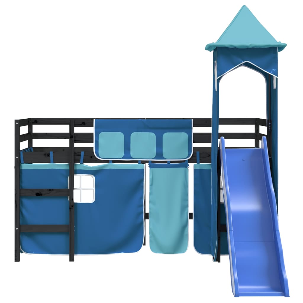 vidaXL Kids' Loft Bed with Tower Blue 80x200 cm Solid Wood Pine