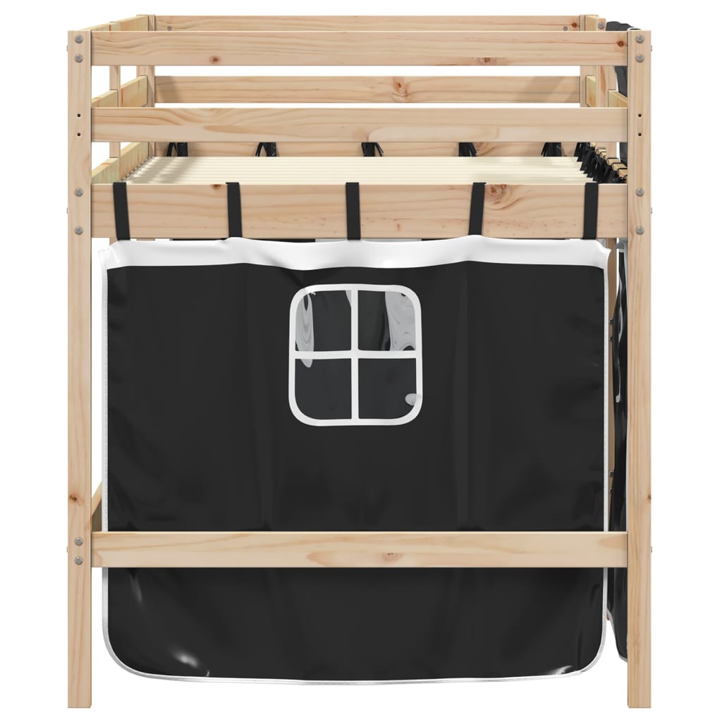 vidaXL Kids' Loft Bed with Curtains White&Black 90x190 cm Solid Wood Pine