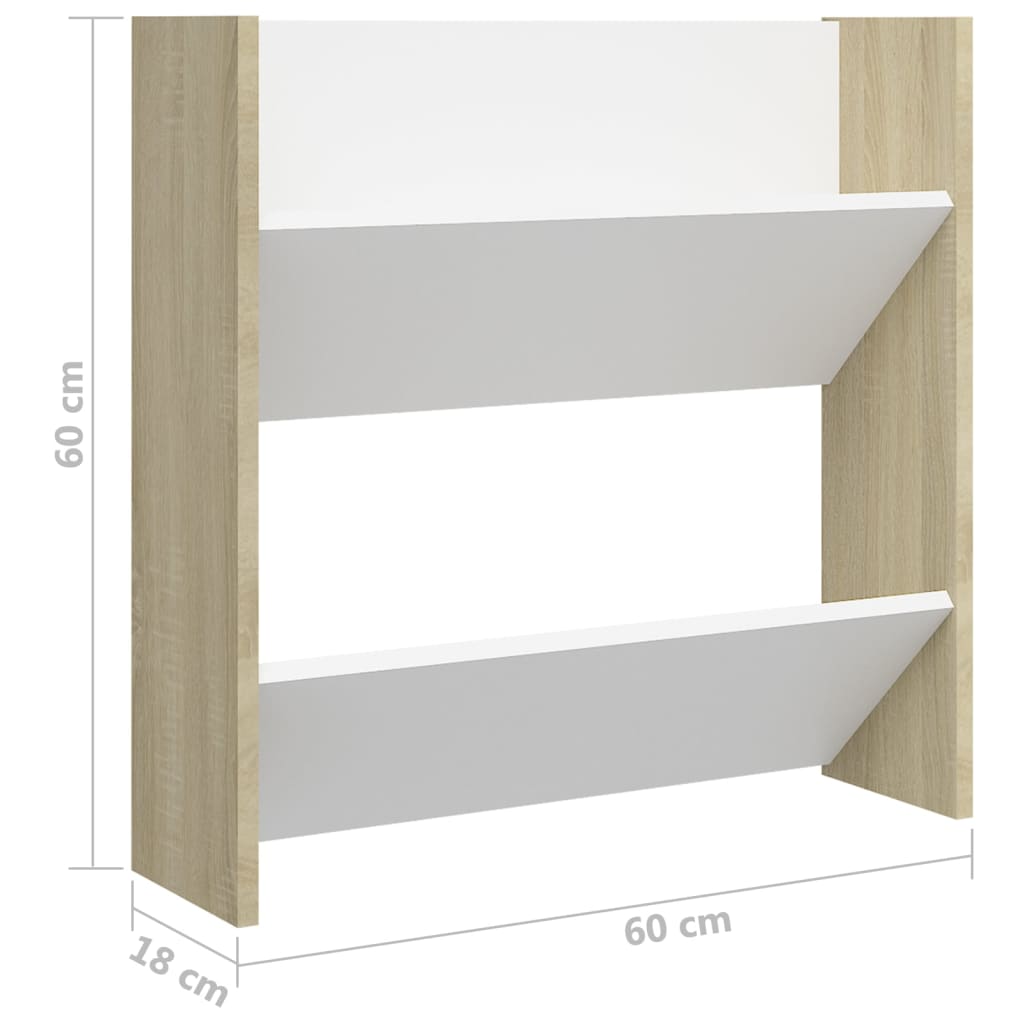 vidaXL Wall Shoe Cabinets 4 pcs White&Sonoma Oak 60x18x60 cm Engineered Wood