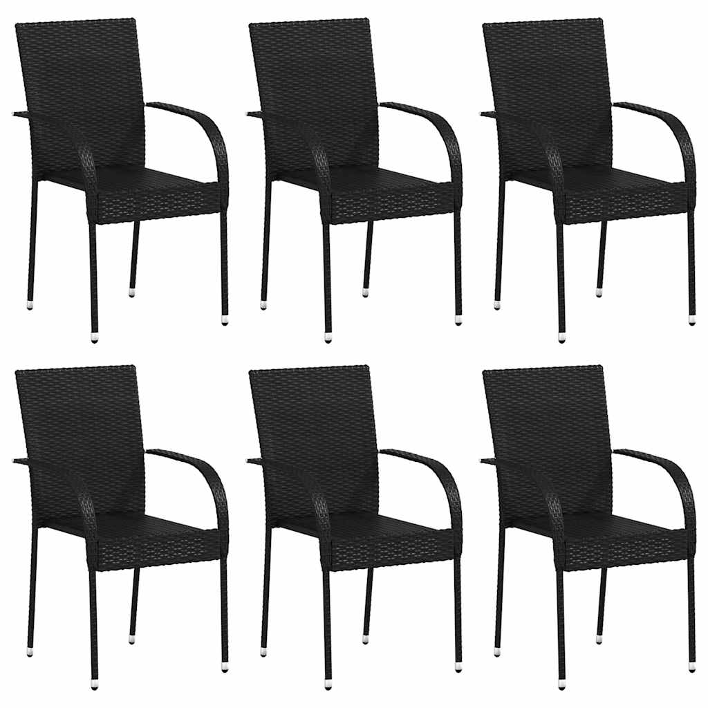 vidaXL Stackable Outdoor Chairs 6 pcs Poly Rattan Black vidaXL.co.uk