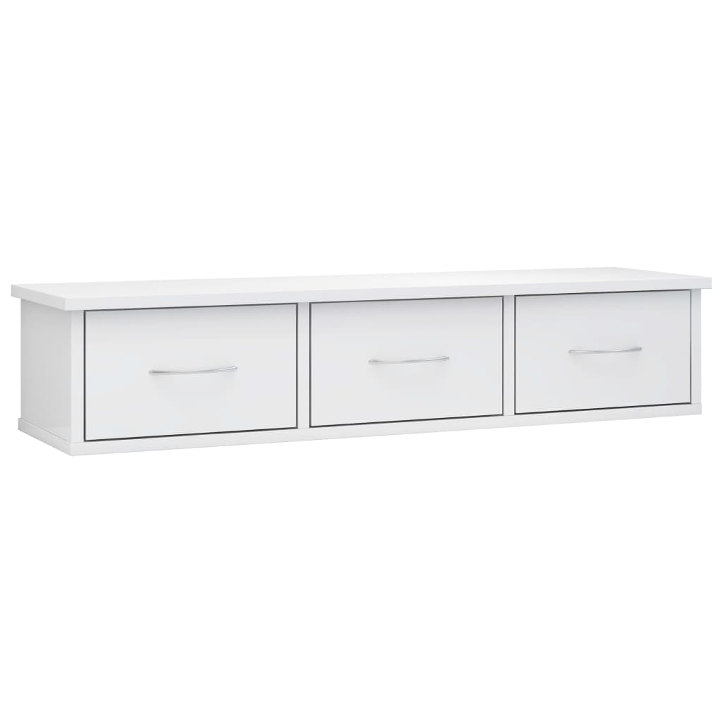 vidaXL Wall Drawer Shelf High Gloss White 88x26x18.5 cm Engineered Wood