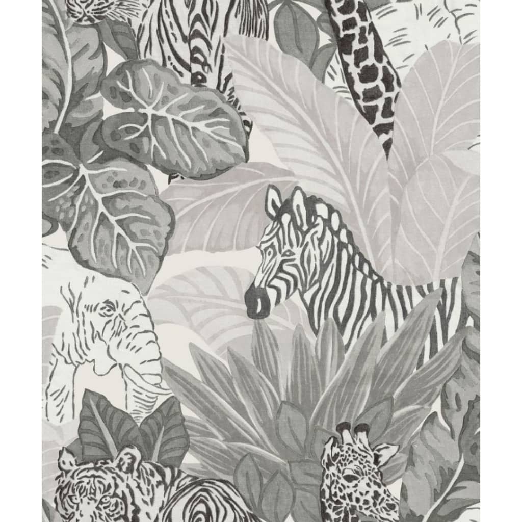Noordwand Wallpaper Good Vibes Jungle Animals Grey and Black