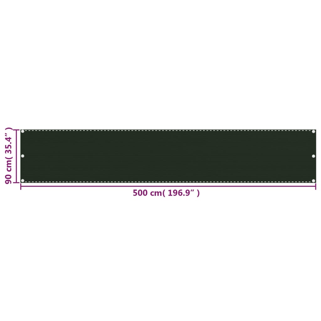 vidaXL Balcony Screen Dark Green 90x500 cm HDPE