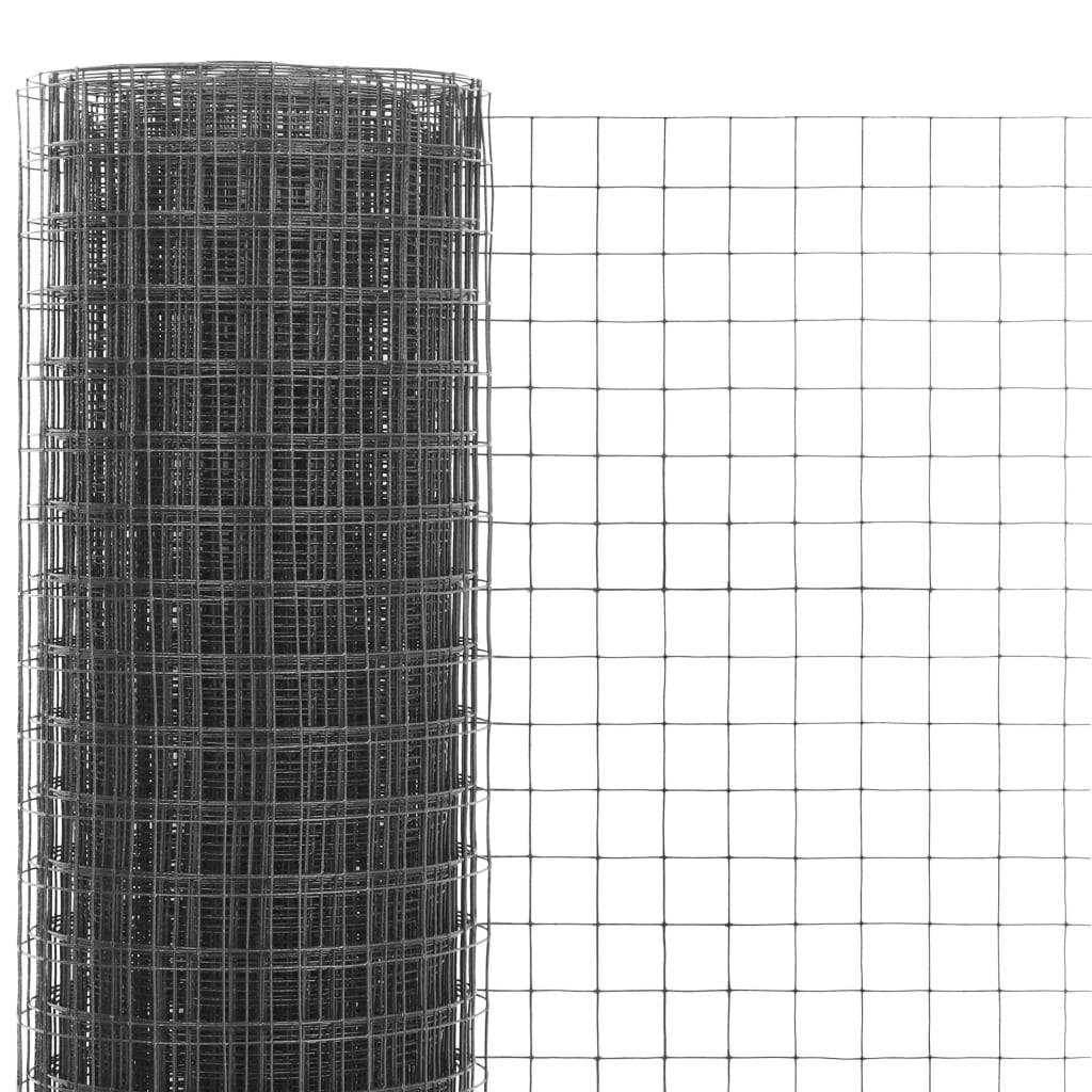 vidaXL Chicken Wire Fence Steel with PVC Coating 25x0.5 m Grey