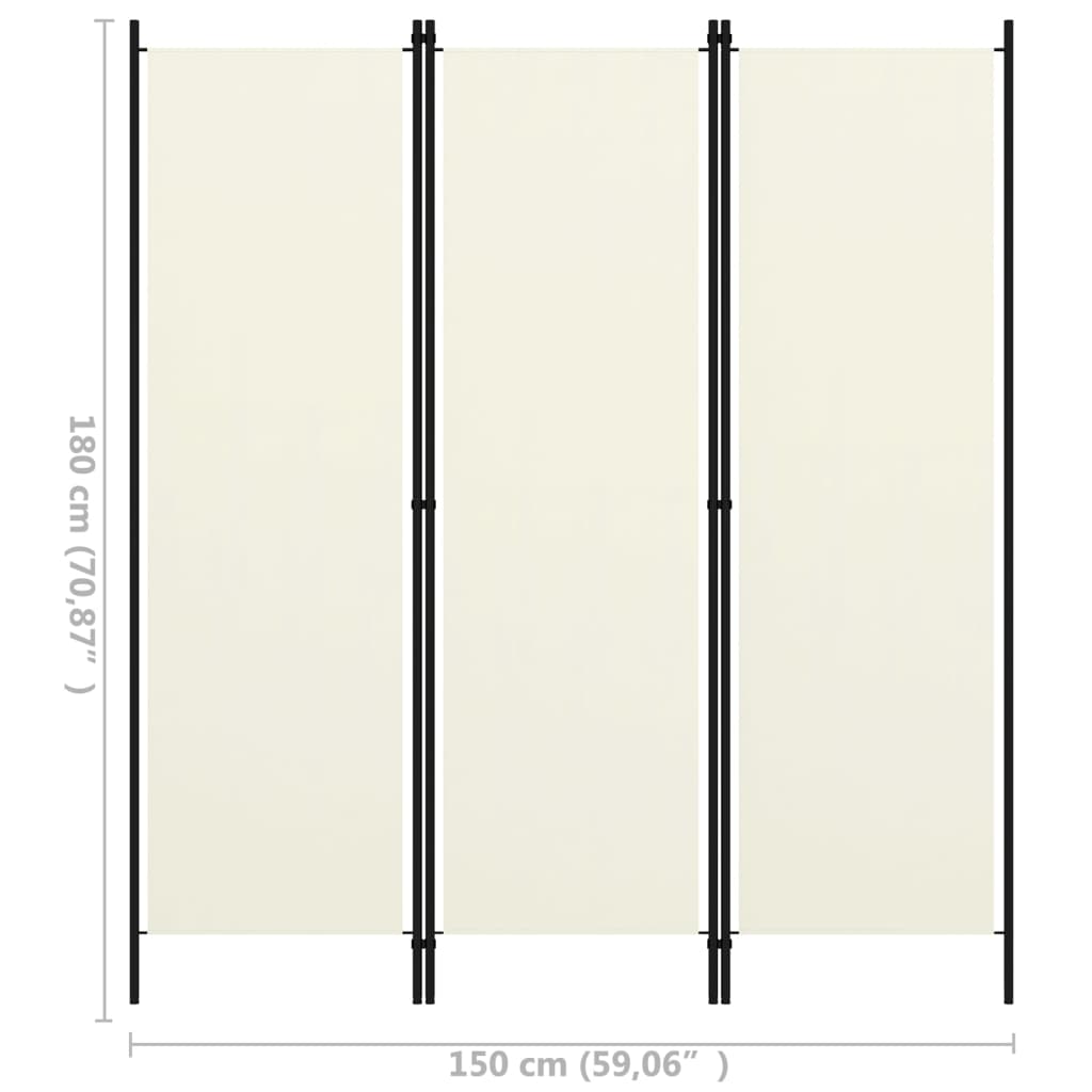 vidaXL 3-Panel Room Divider Cream White 150x180 cm