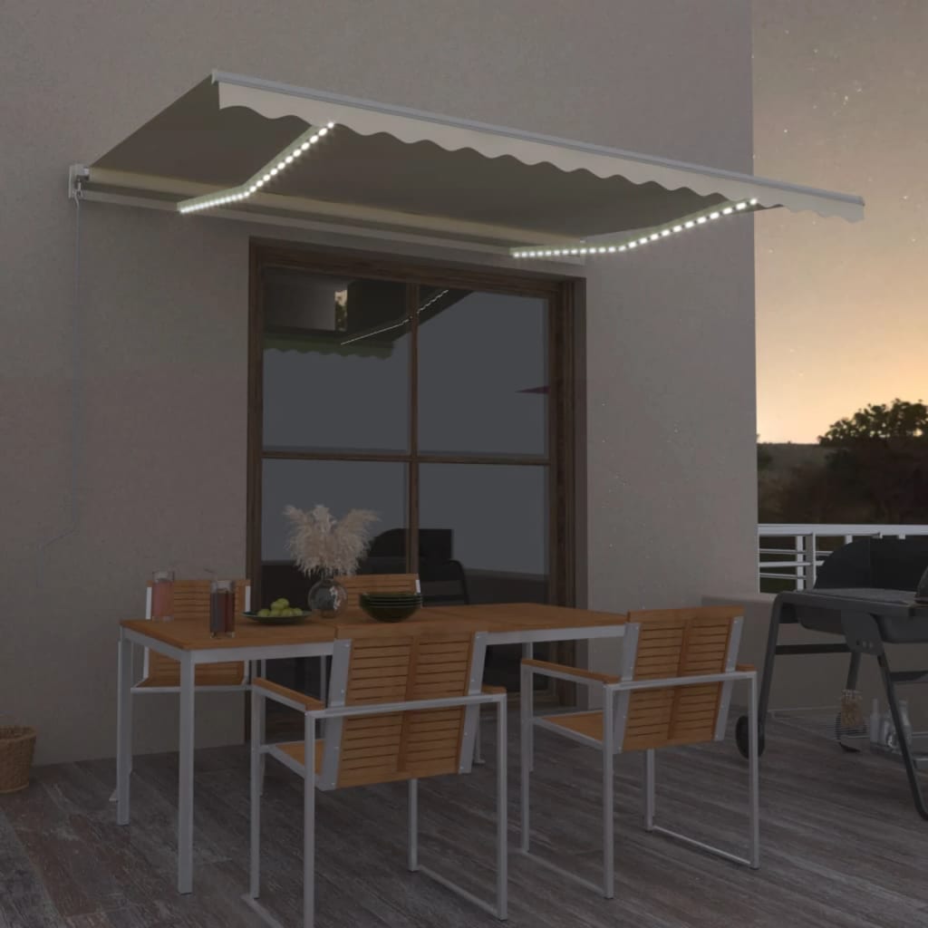 vidaXL Manual Retractable Awning with LED 400x350 cm Cream