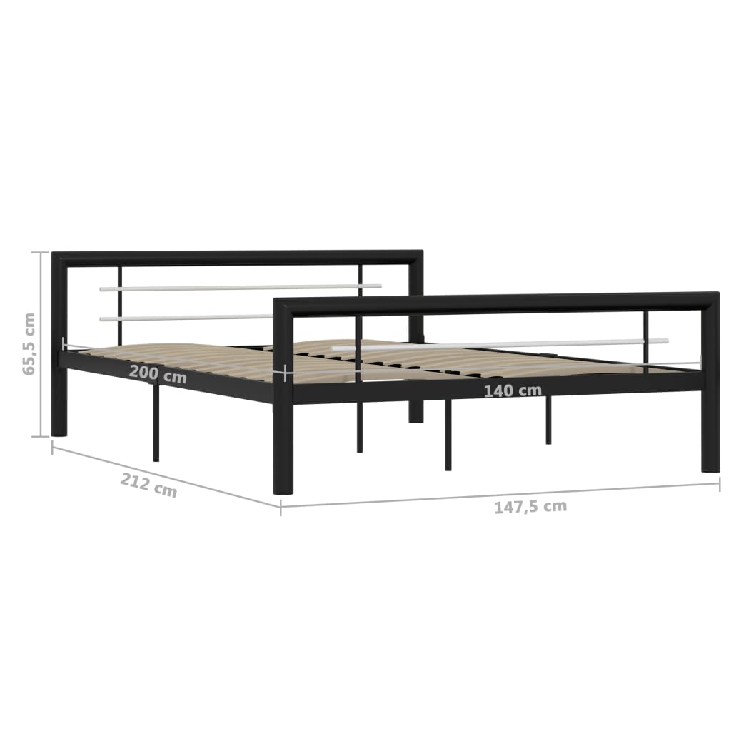 vidaXL Bed Frame Black and White Metal 140x200 cm