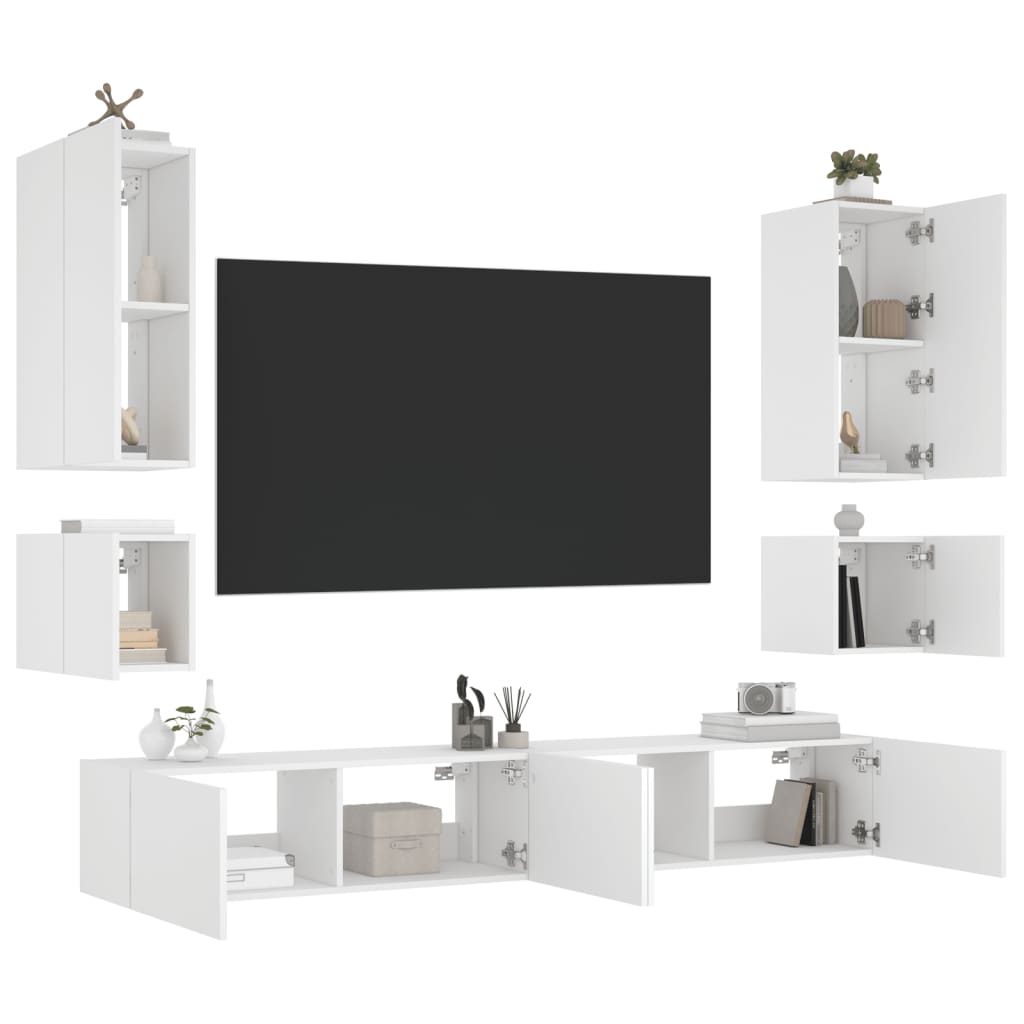 vidaXL 6 Piece TV Wall Cabinets with LED Lights White